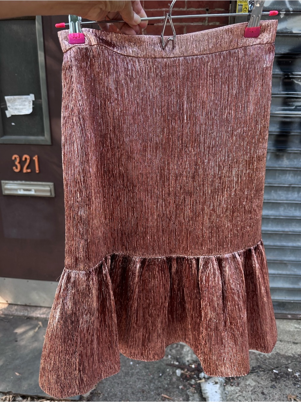 Pleated Ruffle Hem Midi Skirt - Copper Metallic J.Crew size 0 NWOT